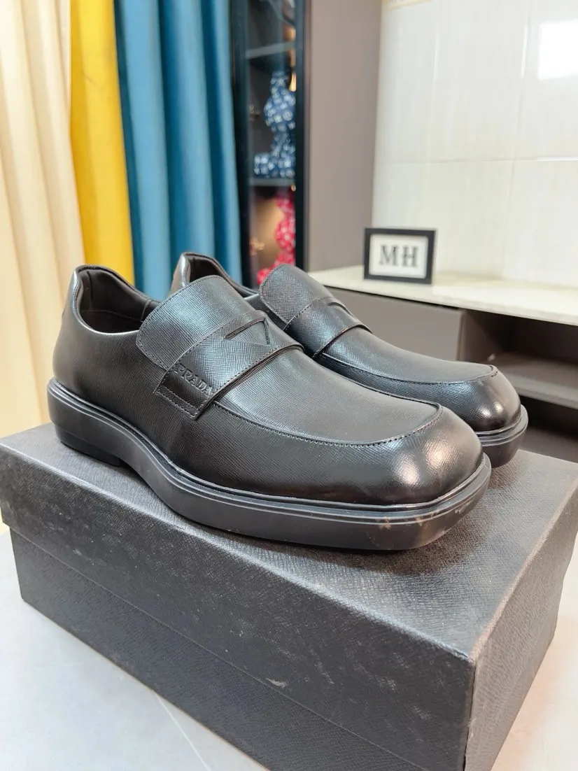 Men's shoes 💰540🌹🌹【PRADA Leather Shoes】Top purchasing agency Original imported Italian custom-made open-edge beaded cowhide leather surface, fully imported water-dyed breathable cowhide lining, original factory special molded sole super comfortable, size: 38-44